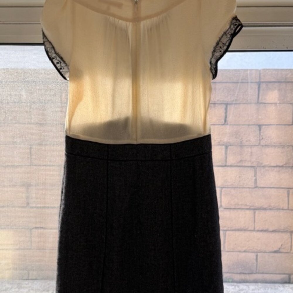 Rebecca Taylor Printed Lace Cream and Gray Wool Blend A-Line Dress Size 10 - Picture 2 of 14